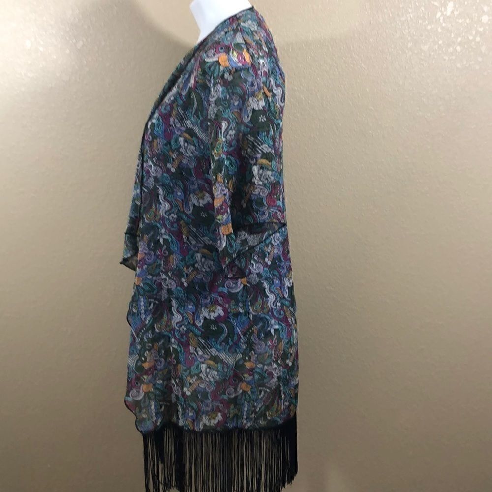 Lularoe green purple short sleeve open kimono - Picture 4 of 9